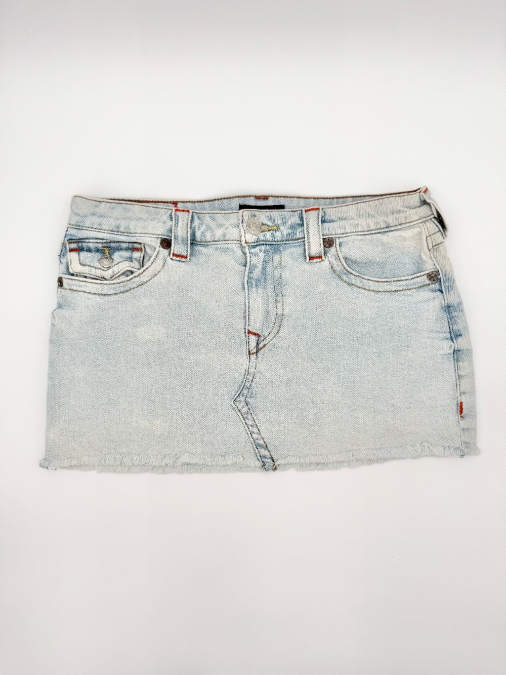 True Religion Sadie Frayed Denim Mini Skirt Light Wash 28